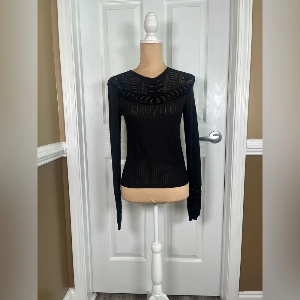 Free People Colette Scallop Neck Trim Knit Sweater Size XS